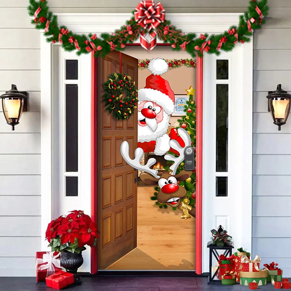 Christmas Background Banner Party Favors 91cm X 203cm Decor Door Porch Hanging Banner Garage Door Banner for Inside Outside Use