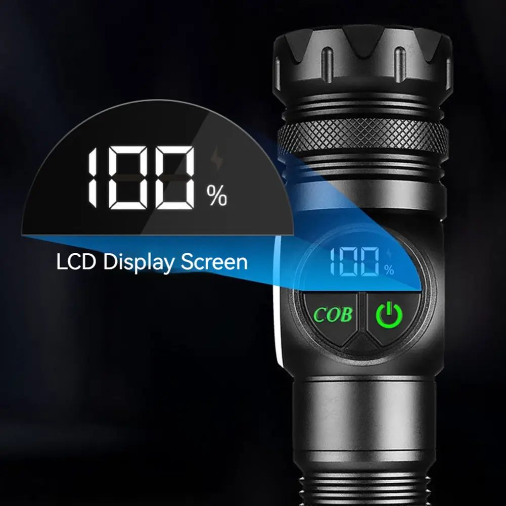 Portable LED COB Flashlight Waterproof Emergency Torch Rechargeable Magnetic Camping Strong Light Flashlight with LED Display
