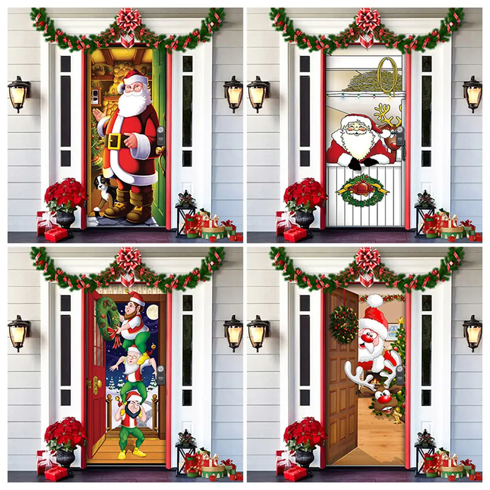Christmas Background Banner Party Favors 91cm X 203cm Decor Door Porch Hanging Banner Garage Door Banner for Inside Outside Use