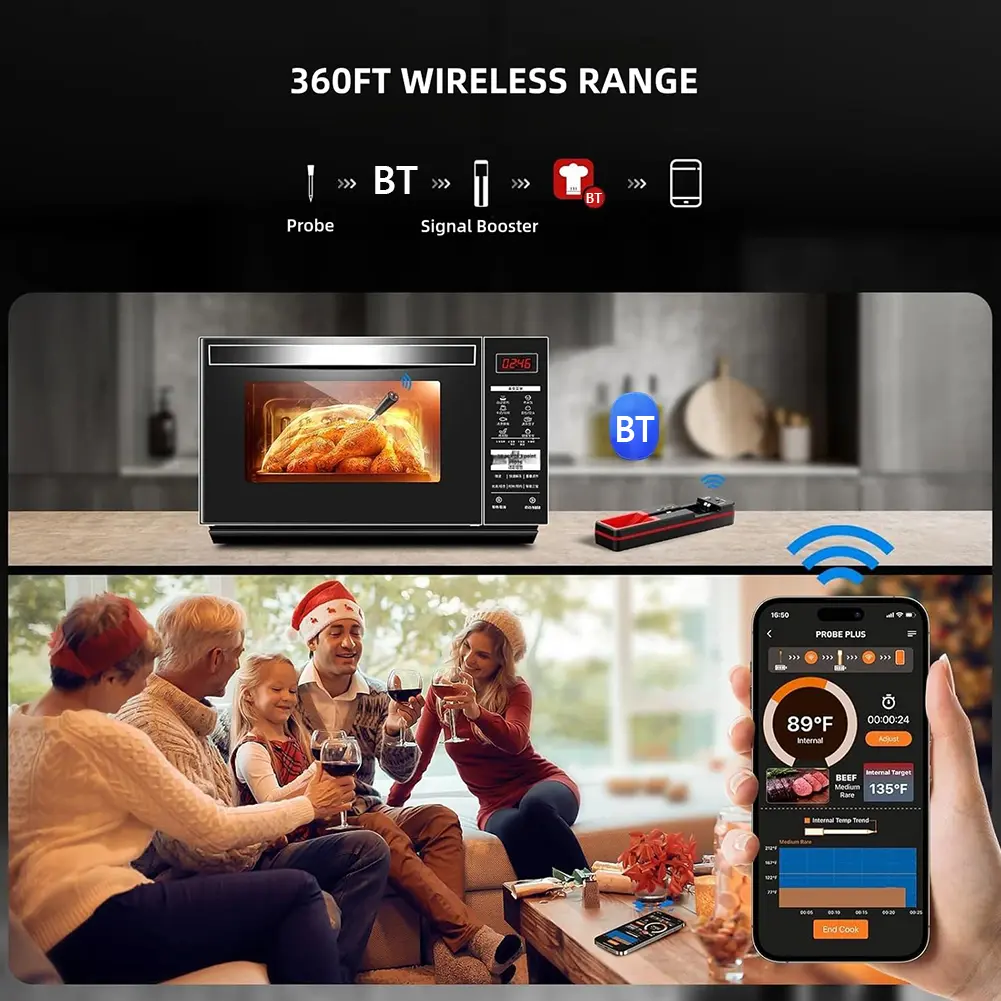 Smart Meat Thermometer Digital Food Thermometer Bluetooth-Compatible Barbecue Thermometer Standalone Base for Smoker Rotisserie