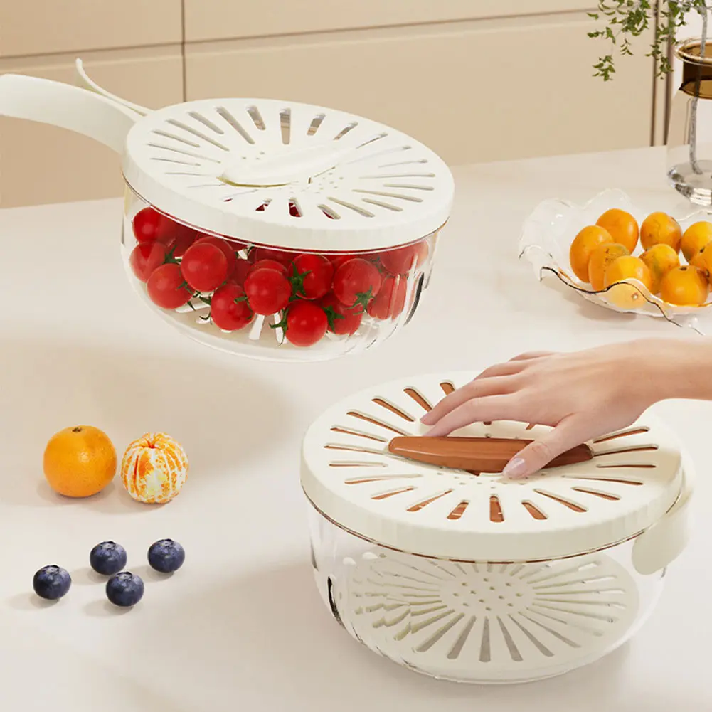 Fruit Drain Basket Foldable Handle Vegetable Washing Bowl Vegetable Drainer Crisper for Washing Vegetables & Fruits