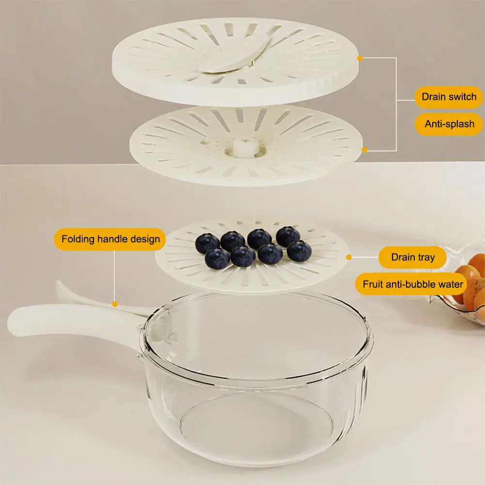 Fruit Drain Basket Foldable Handle Vegetable Washing Bowl Vegetable Drainer Crisper for Washing Vegetables & Fruits