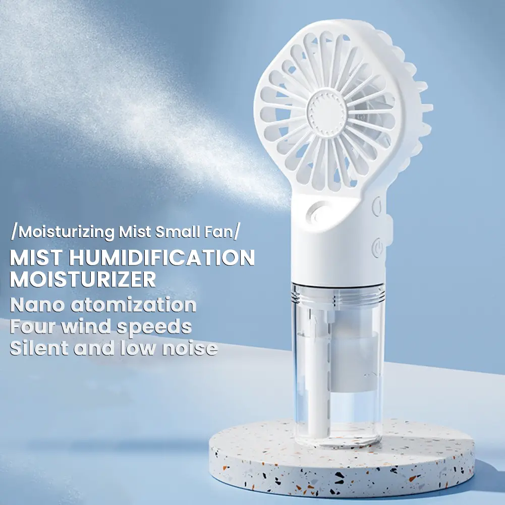 Portable Humidifier Fan Mini Rechargeable Handheld Misting Fan with Humidifier Mini Water Spray Hand Fan 4 Speeds for Personal