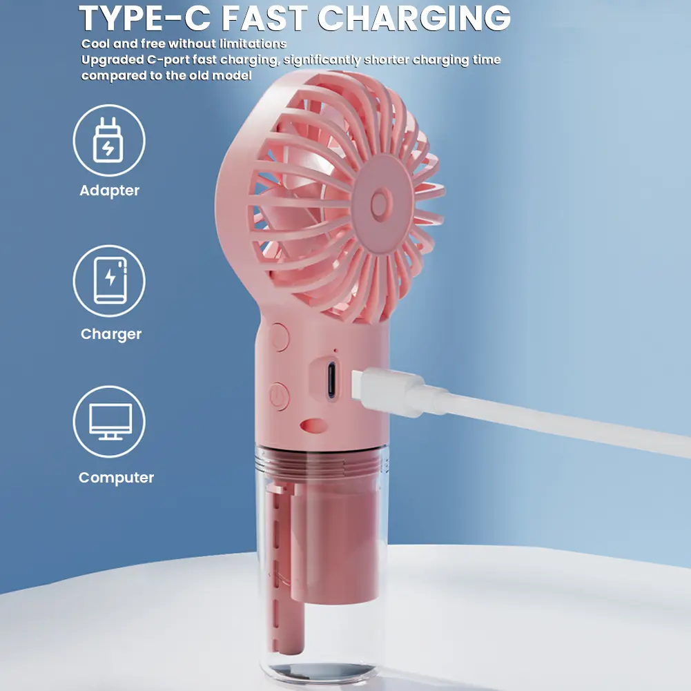 Portable Humidifier Fan Mini Rechargeable Handheld Misting Fan with Humidifier Mini Water Spray Hand Fan 4 Speeds for Personal