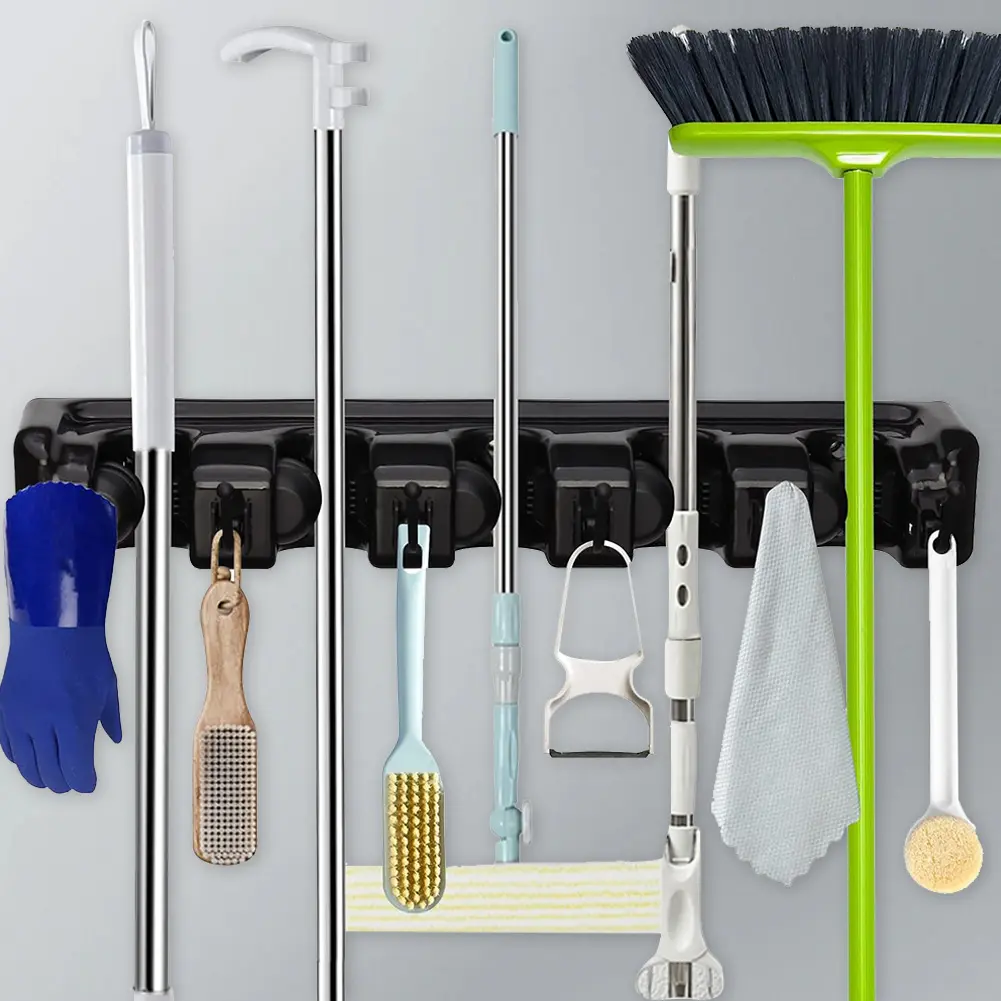 Broom and Mop Holder Garden Tool Organizer 5 Position 6 Hooks Hanger Mop Organizer Hook Broom Storage Hook for Garden Garage