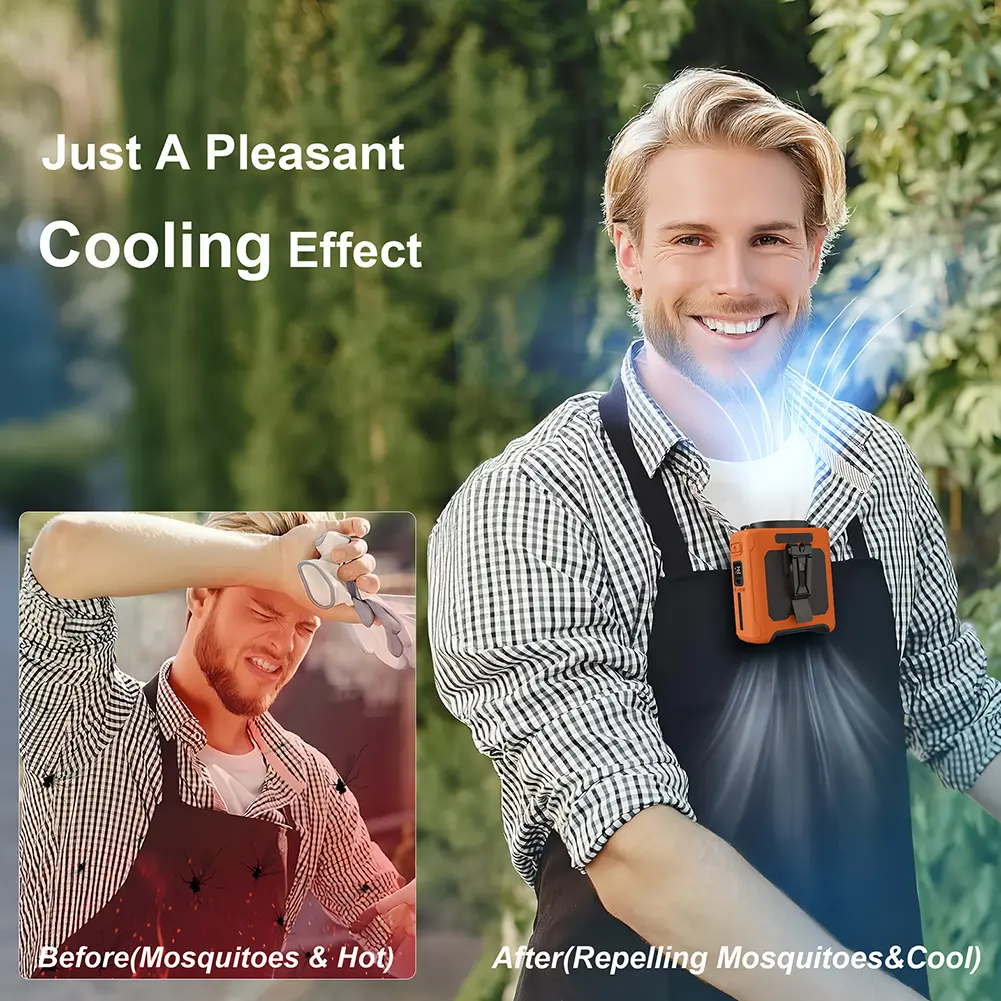 Portable Waist Fan w/ LED Light Outdoor Neck Fan Bladeless Waist Clip Fan Personal Cooling Fan for Outdoor Camping Office Travel