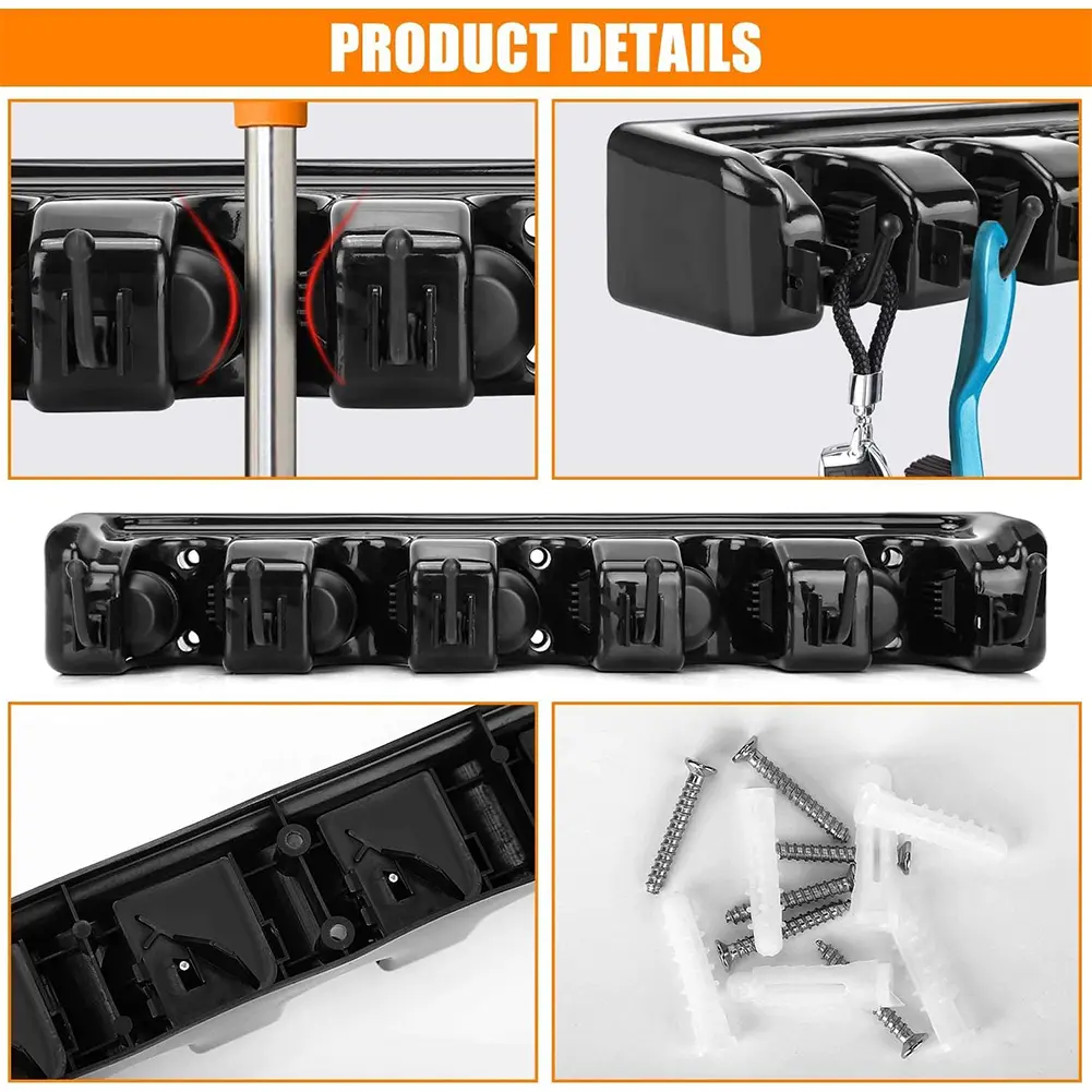 Broom and Mop Holder Garden Tool Organizer 5 Position 6 Hooks Hanger Mop Organizer Hook Broom Storage Hook for Garden Garage