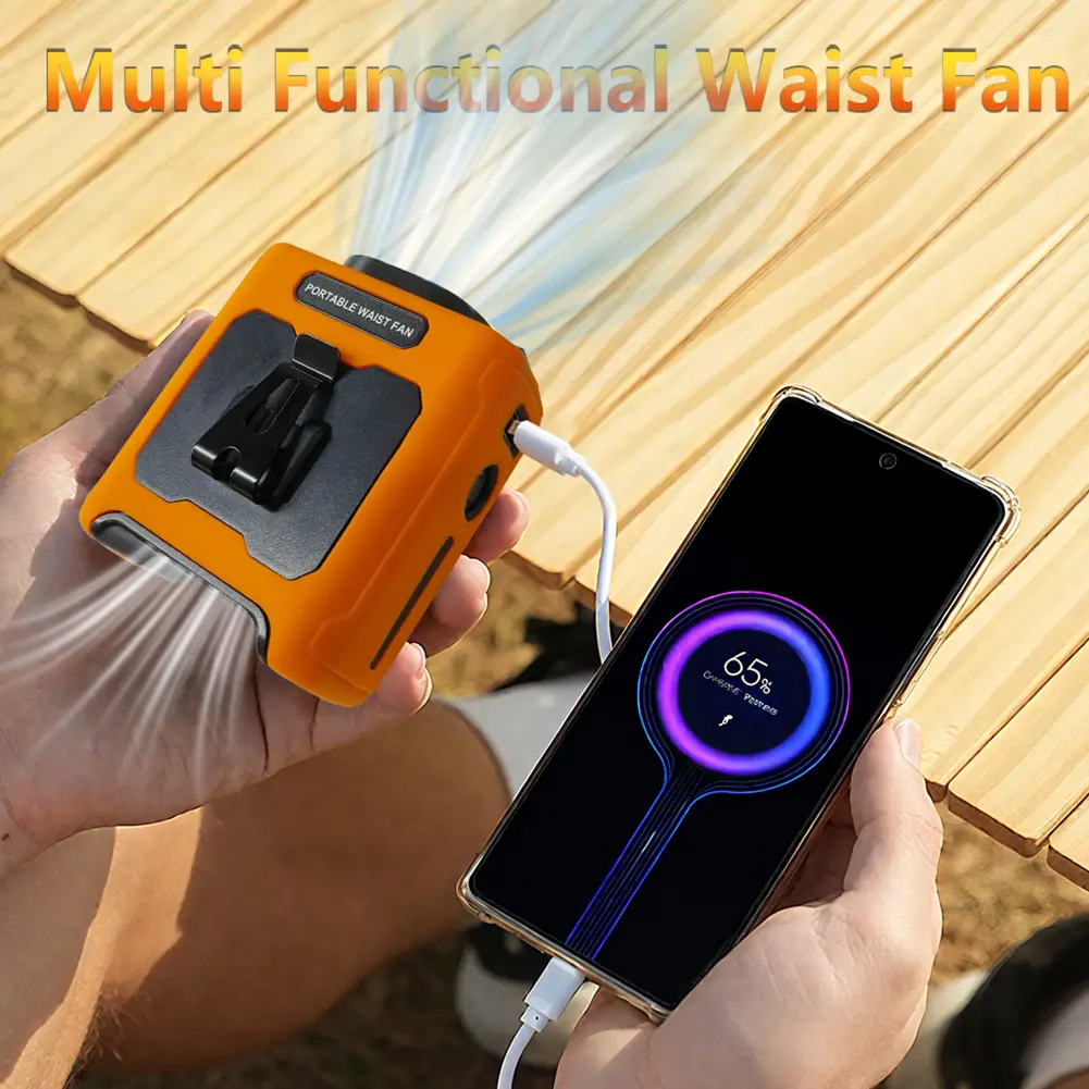 Portable Waist Fan w/ LED Light Outdoor Neck Fan Bladeless Waist Clip Fan Personal Cooling Fan for Outdoor Camping Office Travel