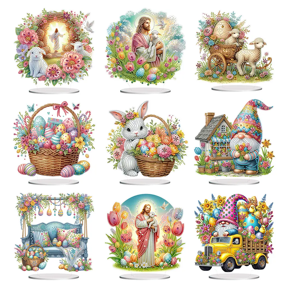 5D DIY Diamond Art Easter Desktop Decor Acrylic Special Shape Easter Lamb Diamond Painting Desktop Decors for Home Office Decor