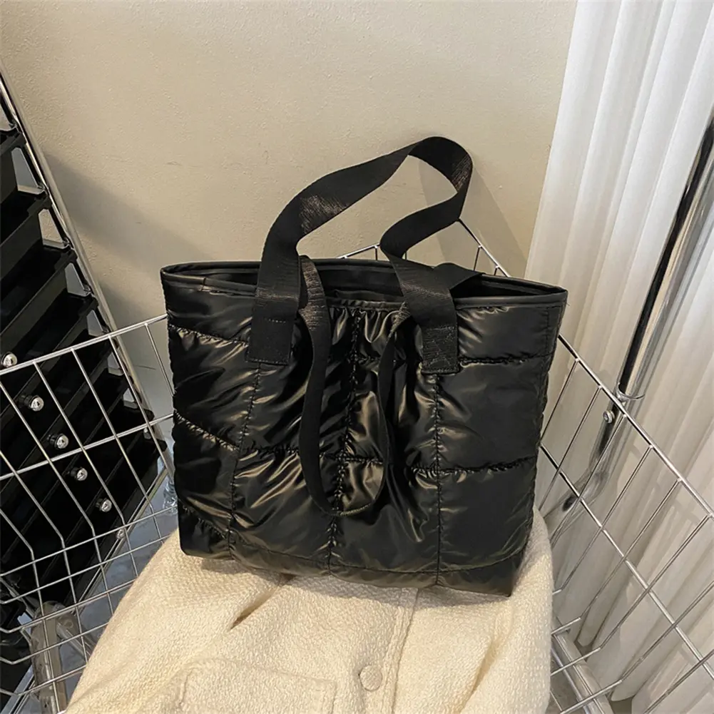 Fashion Women Tote Bag Large Capacity Cotton Padded Top-handle Bags Rhombus Portable Handbag Quilted Solid for Leisure Travel