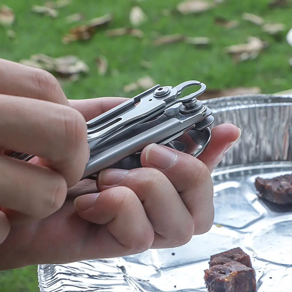 6 in 1 Multifunctional Camping Cutlery Foldable Portable Outdoor Cutlery EDC Tool Smooth for Picnic Hiking for Travelling BBQ