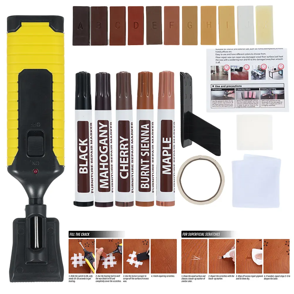 24 Pcs Woodworking Hardwood Floor Repair Tools KitsFurniture Markers Touch Up Wood Floor Scratch Remover for Wood Stains Holes