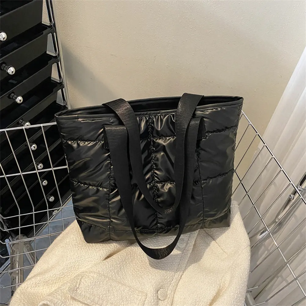 Fashion Women Tote Bag Large Capacity Cotton Padded Top-handle Bags Rhombus Portable Handbag Quilted Solid for Leisure Travel