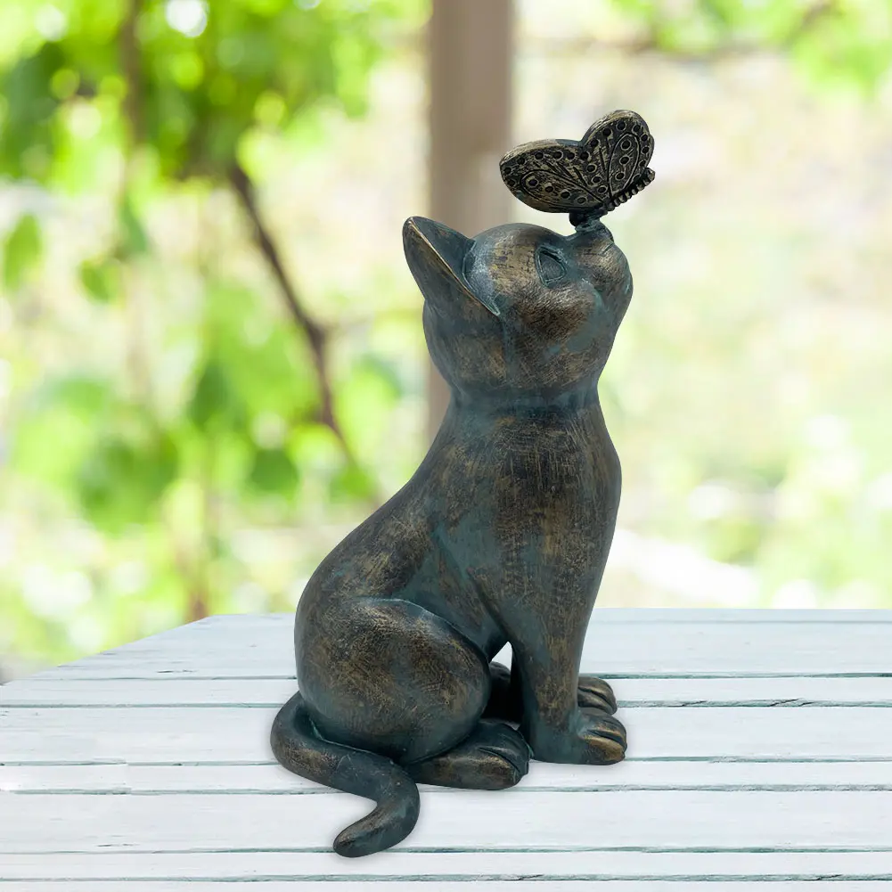 Pet Memorial Gifts Decorative Figurine Cat & Butterfly Curiosity Garden Statue Fairy Art Yard Decor Statue Home Office Ornaments