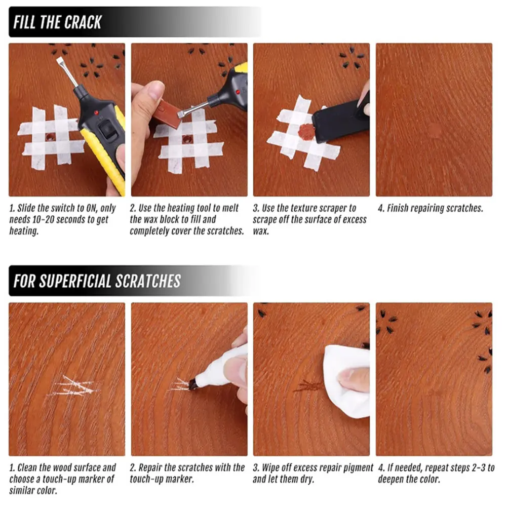 24 Pcs Woodworking Hardwood Floor Repair Tools KitsFurniture Markers Touch Up Wood Floor Scratch Remover for Wood Stains Holes