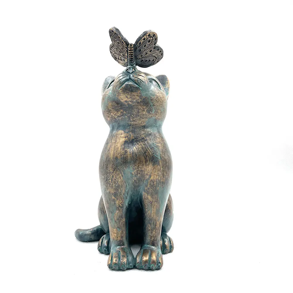 Pet Memorial Gifts Decorative Figurine Cat & Butterfly Curiosity Garden Statue Fairy Art Yard Decor Statue Home Office Ornaments