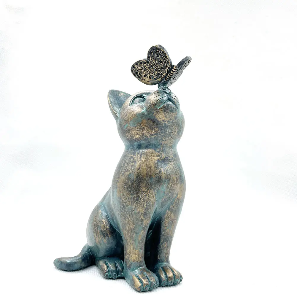Pet Memorial Gifts Decorative Figurine Cat & Butterfly Curiosity Garden Statue Fairy Art Yard Decor Statue Home Office Ornaments
