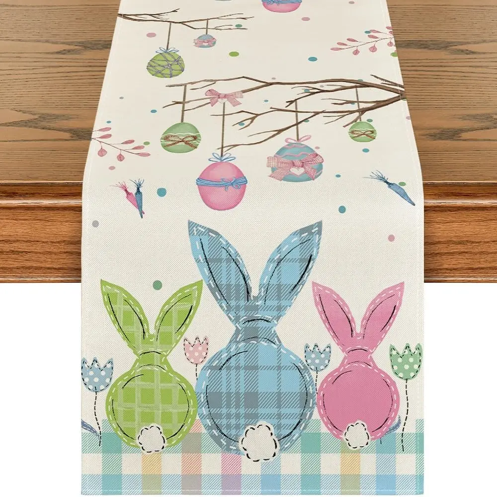 Easter Bunny Linen Table Runner Holiday Party Spring Table Runners Easter Bunny Spring Linen Table Runner Table Flag EasterDecor