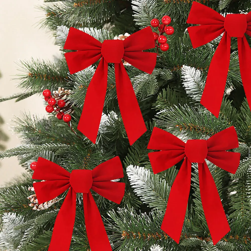 Red Christmas Bows Flannel Christmas Tree Decoration Bows Christmas Tree Topper Bowknot for Xmas Wedding Decor