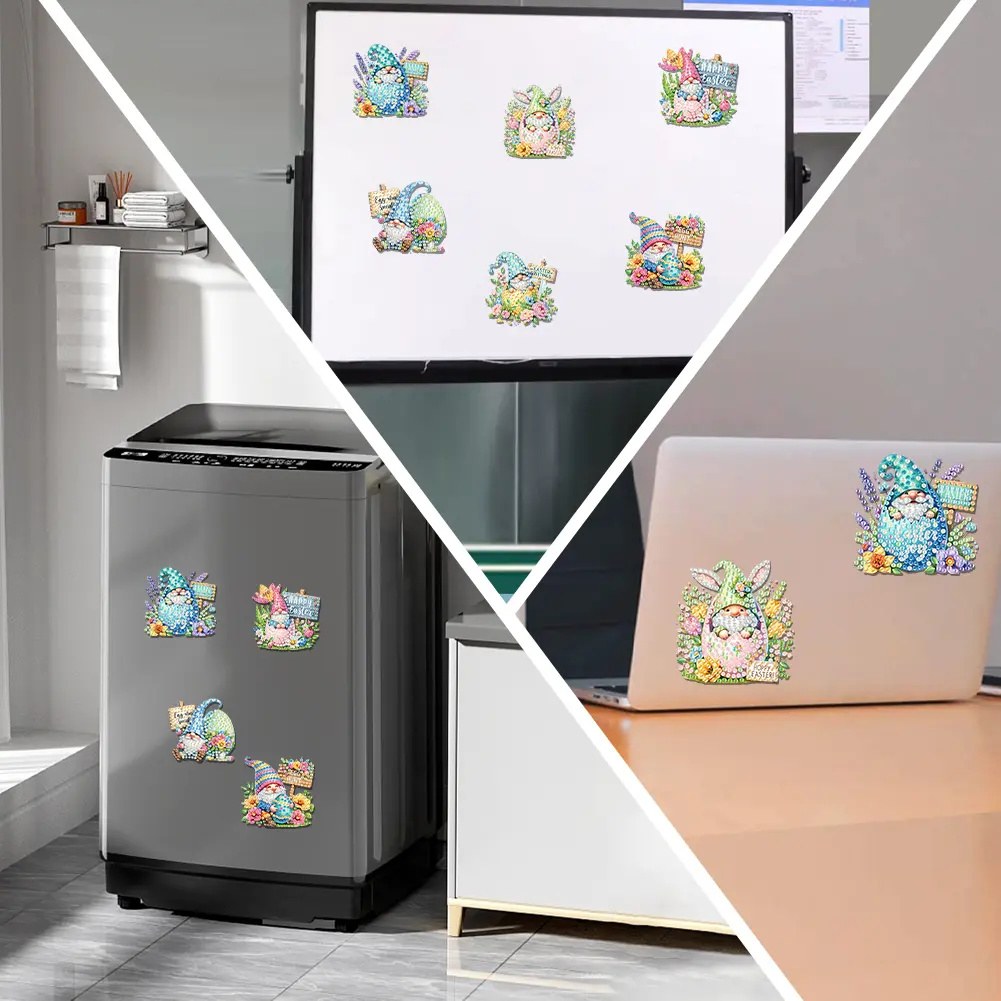 6Pcs/set DIY Fridge Stickers Magnets Kits Easter Animal Diamond Painting Refrigerator Magnet Diamond Painting Art Fridge Magnet