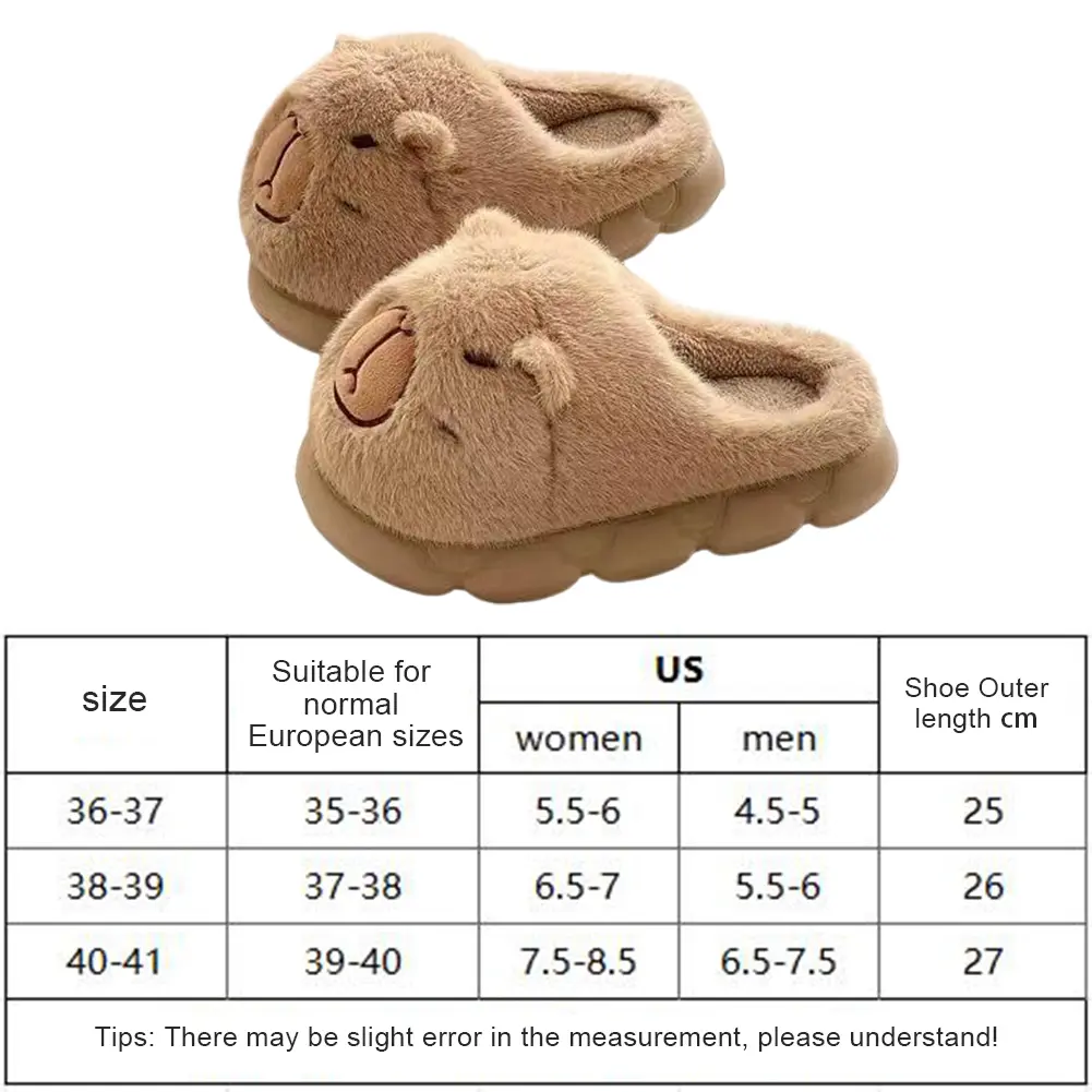 Plush Capybara Slippers Closed Toe Slippers Comfortable Furry Animal Slippers Non-Slip Fuzzy Capybara Slippers for Autumn Winter