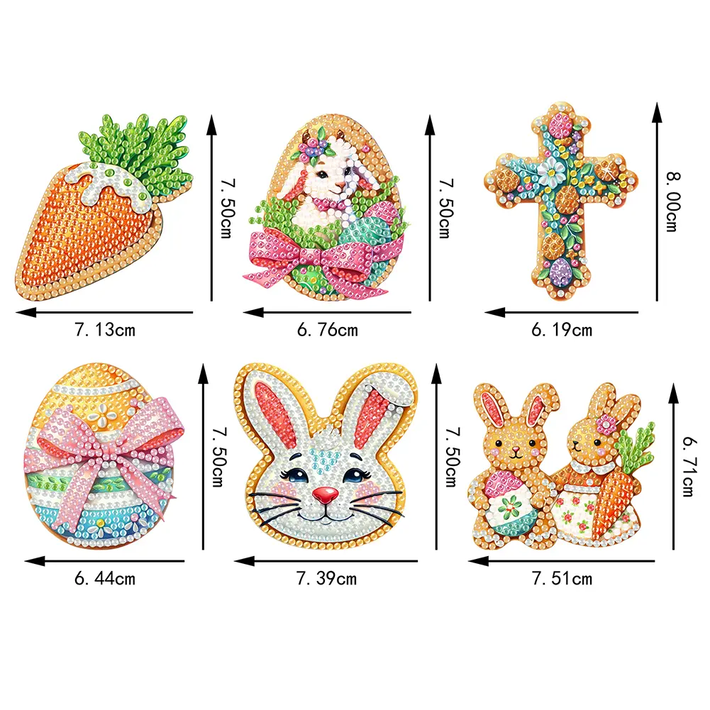 6Pcs/set DIY Fridge Stickers Magnets Kits Easter Animal Diamond Painting Refrigerator Magnet Diamond Painting Art Fridge Magnet