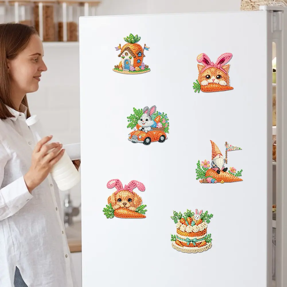 6Pcs/set DIY Fridge Stickers Magnets Kits Easter Animal Diamond Painting Refrigerator Magnet Diamond Painting Art Fridge Magnet