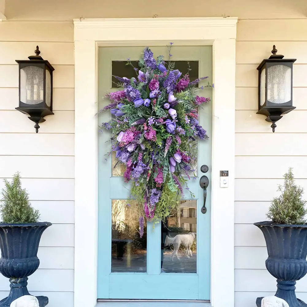 Flower Garland Pendant 50x35cm Decorative Wall Garland Creative Fake Floral Twig Garland for Front Door Garden Decor