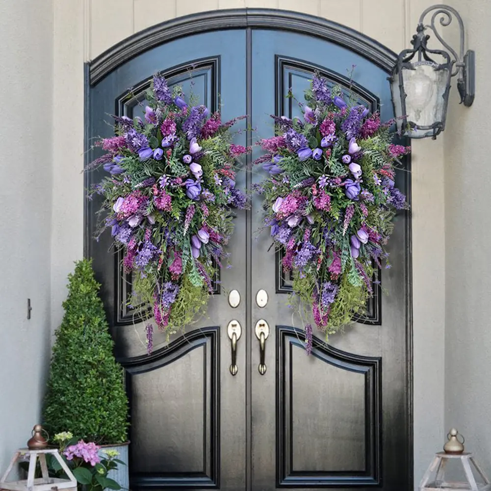 Flower Garland Pendant 50x35cm Decorative Wall Garland Creative Fake Floral Twig Garland for Front Door Garden Decor
