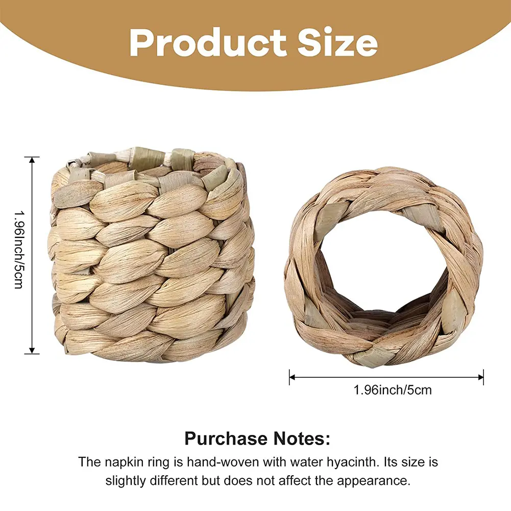 6pcs/set Wedding Napkin Clip Handmade Round Woven Hug Napkins Natural Reusable Smooth Water Hyacinth Grass for Party Decorations
