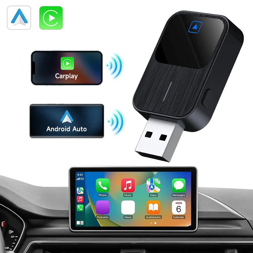 Wireless Android Auto & CarPlay AI Box Bluetooth-Compatible 5.2 WiFi Plug and Play USB-C/USB for Wired CarPlay Android Auto Cars