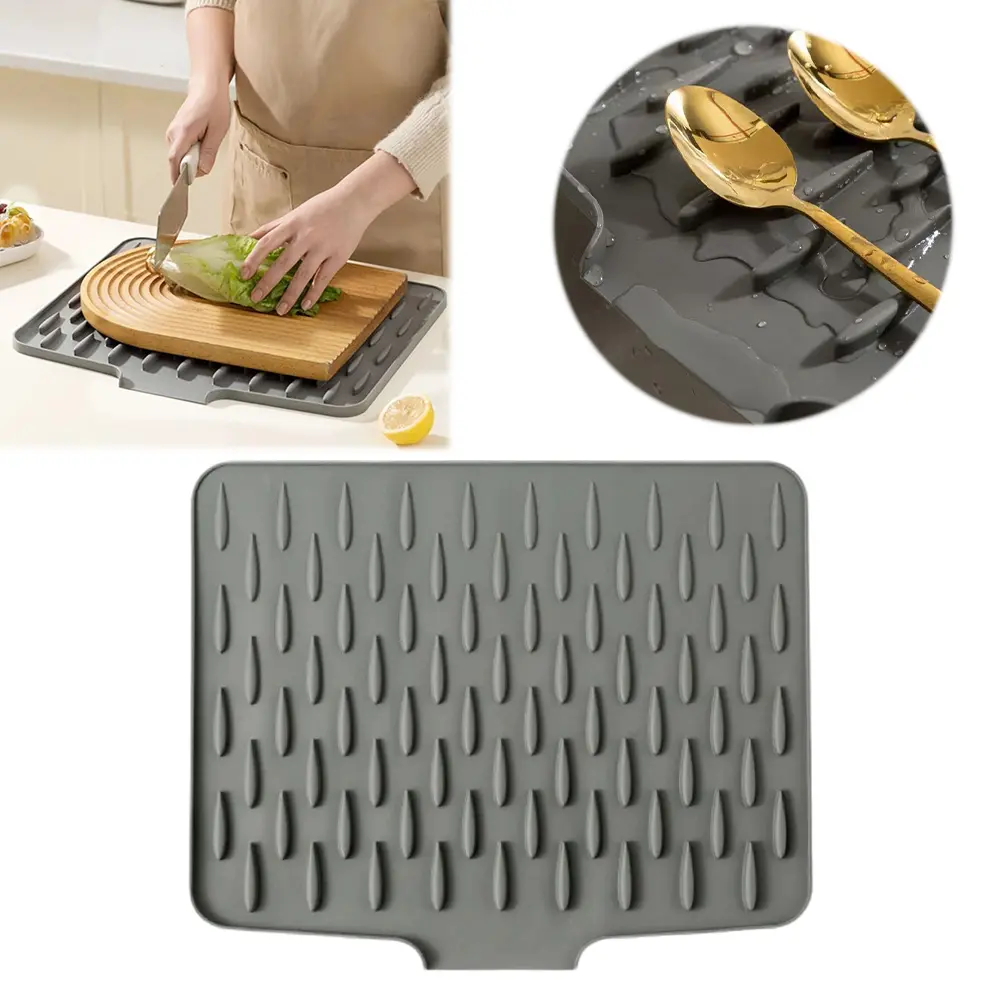 No Spill Silicone Worktop Saver Fodable & Heat Resistant Dish Drying Mat Non-Slip Kitchen Tableware Coaster for Counter and Sink
