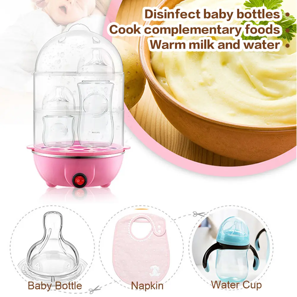 110V/220V Electric Egg Boiler 3-Layer Timing Automatic Corn Steamer Auto-Off Portable Milk Steamer for Cooking Breakfast Machine