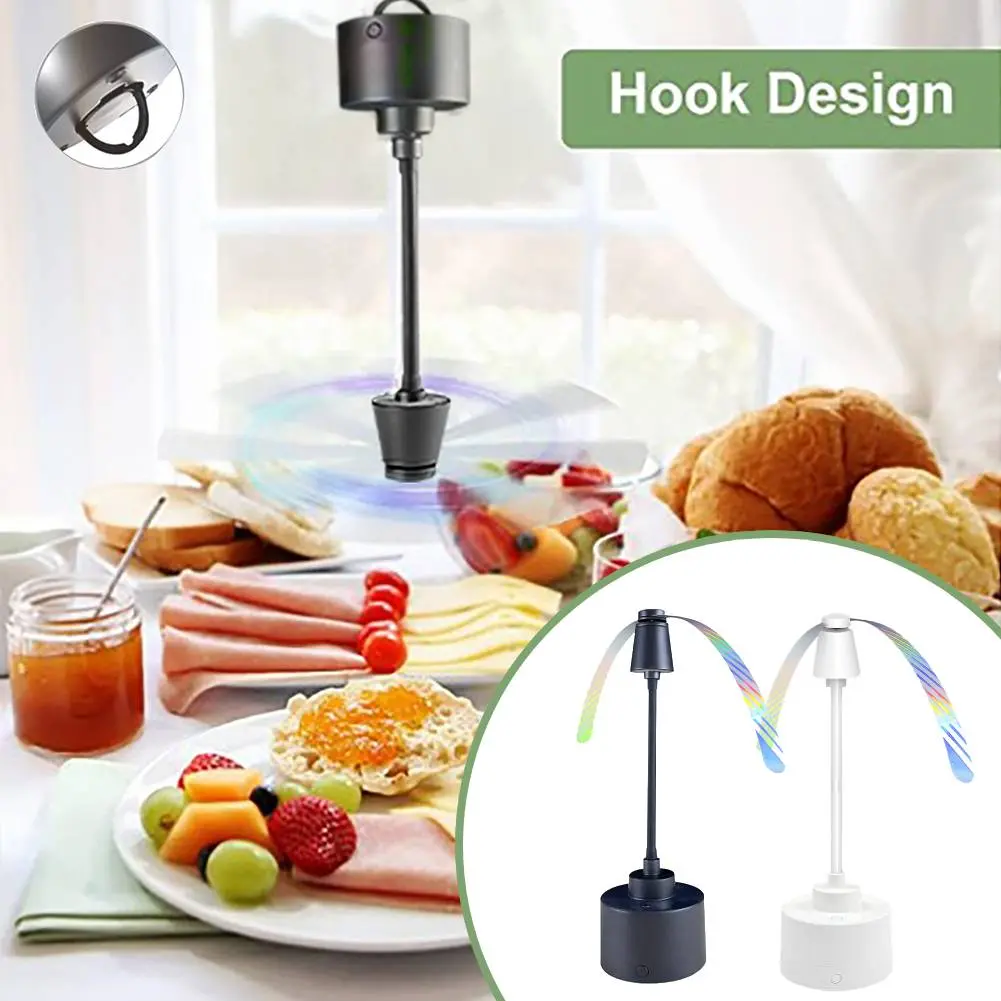 Mosquito Repellent Fan Fly Fans for Tables Fly Soft Holographic Blades Table Top Fly Fan with LED Light for Summer Pest Control