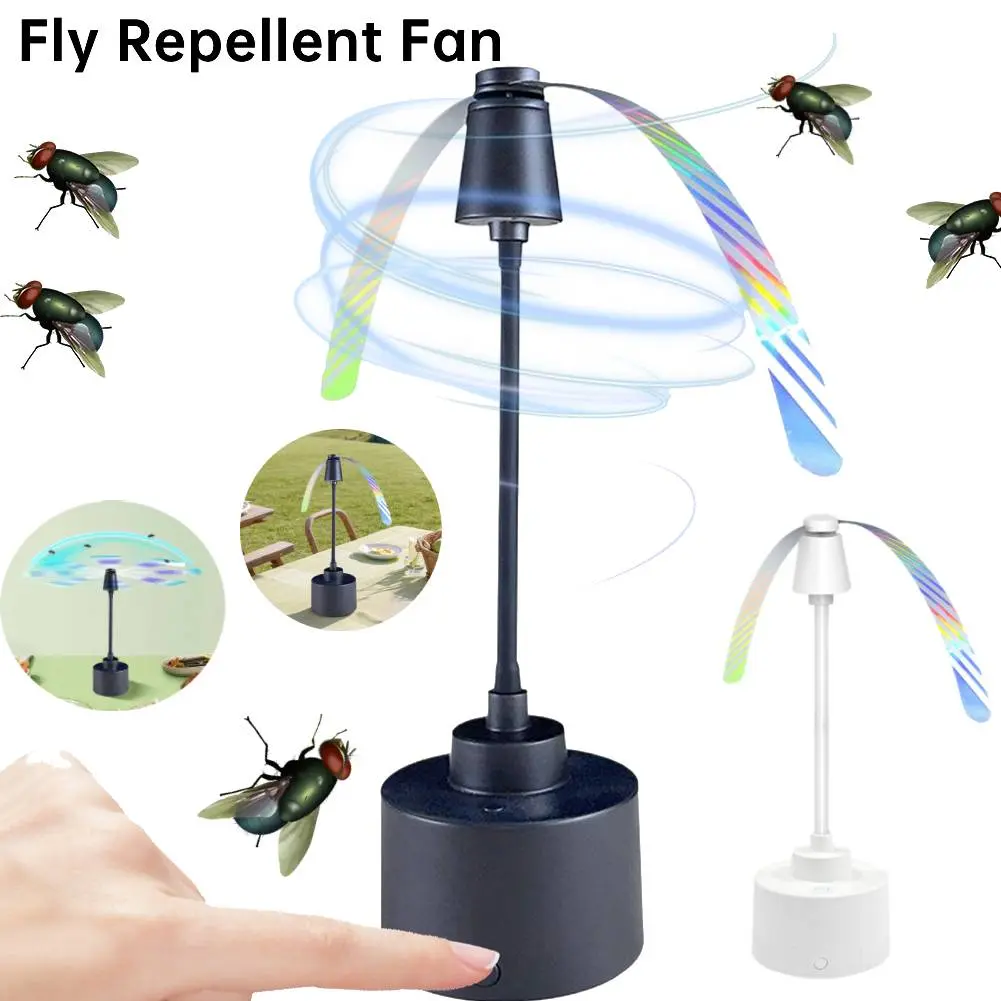 Mosquito Repellent Fan Fly Fans for Tables Fly Soft Holographic Blades Table Top Fly Fan with LED Light for Summer Pest Control