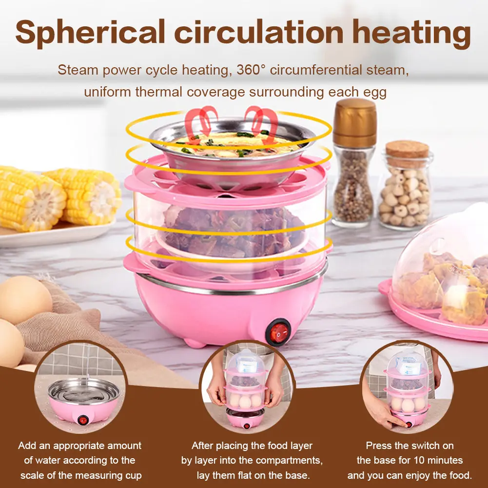 110V/220V Electric Egg Boiler 3-Layer Timing Automatic Corn Steamer Auto-Off Portable Milk Steamer for Cooking Breakfast Machine