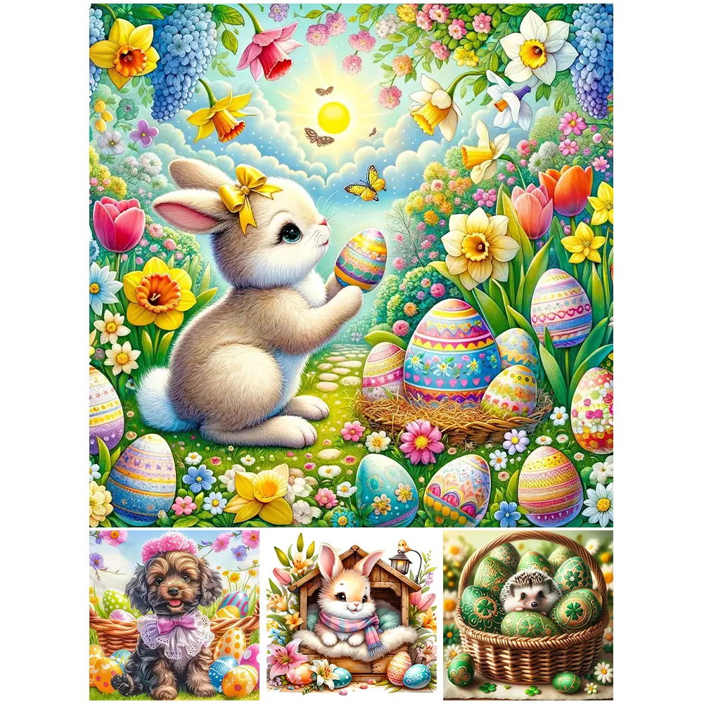 Home Decor 40x40cm Hanging Painting 5D DIY Full Round Drill Diamond Painting Easter Animal Kit Creative Cute Handmade Craft Kits