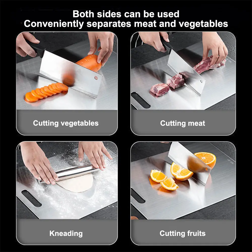 Stainless Steel Cutting Board Double Sided Chopping Board Thickened Baking Board for Kitchen for Meat Fruit Vegetables Baby Food