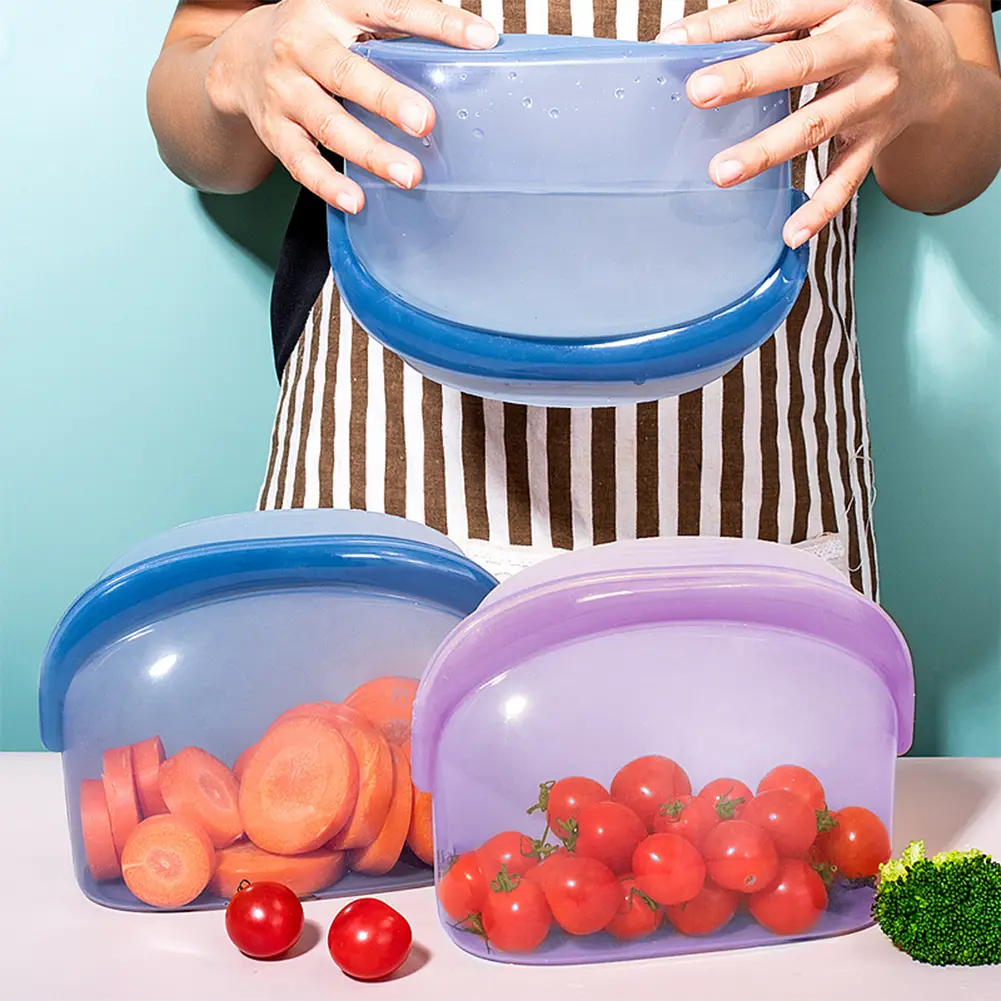 3/8Pcs Reusable Silicone Food Storage Bag Fresh-keeping Bag Zip Lock Freezer Bag for Fridge Storage Food Freezer Storage