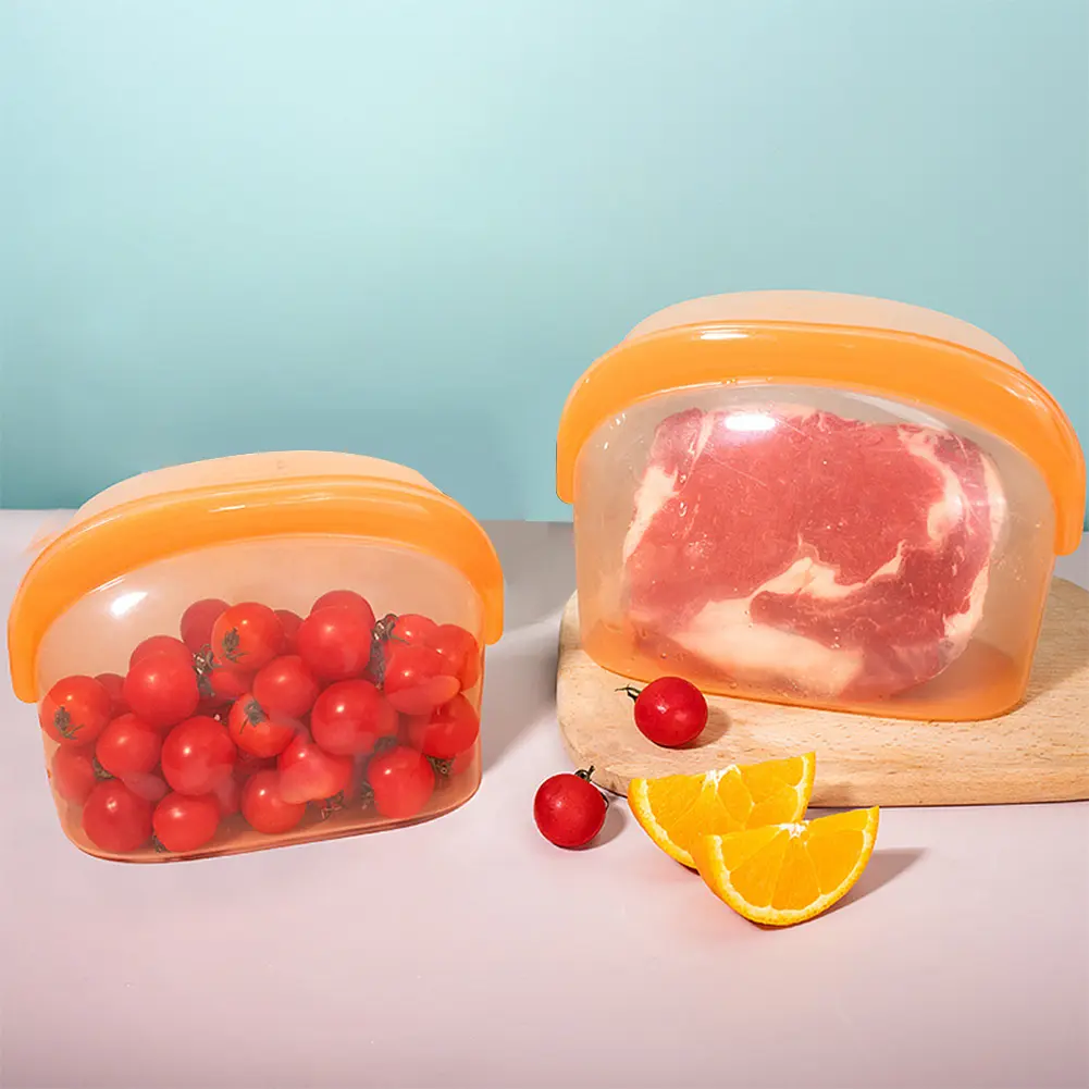 3/8Pcs Reusable Silicone Food Storage Bag Fresh-keeping Bag Zip Lock Freezer Bag for Fridge Storage Food Freezer Storage