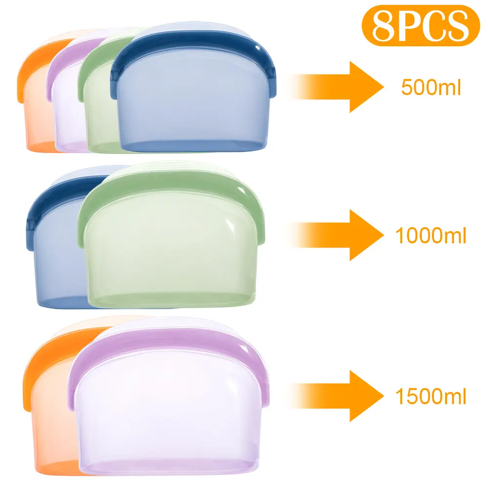 3/8Pcs Reusable Silicone Food Storage Bag Fresh-keeping Bag Zip Lock Freezer Bag for Fridge Storage Food Freezer Storage