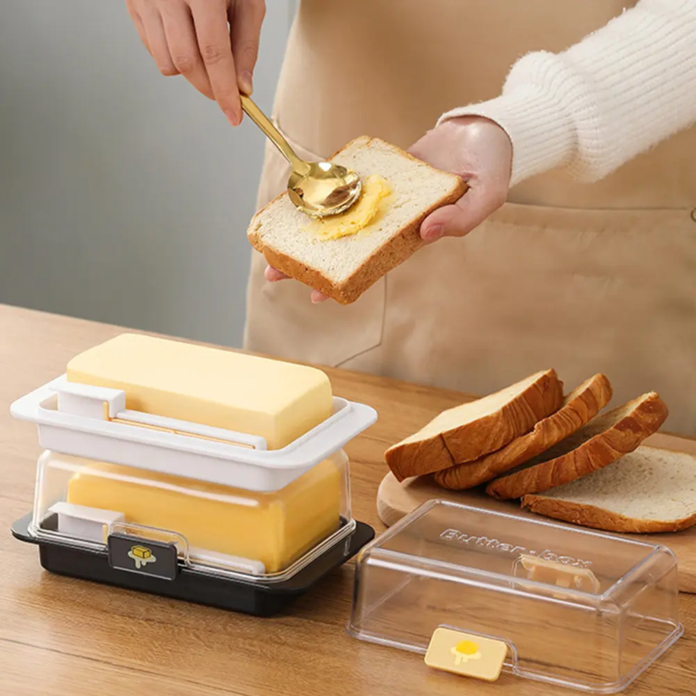 Airtight Butter Dish Multifunctional Rectangular Cheese Storage Box Plastic Butter Holder Tray for Refrigerator Door Shelf