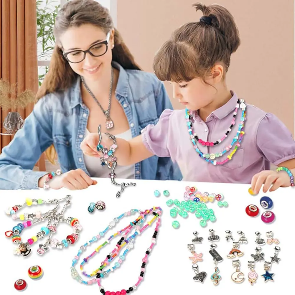 Charm Bracelet Making Kit with Jewelry Box & Nail Polish Jewelry Making Kit Christmas Birthday Gifts for Girls Age 6-12
