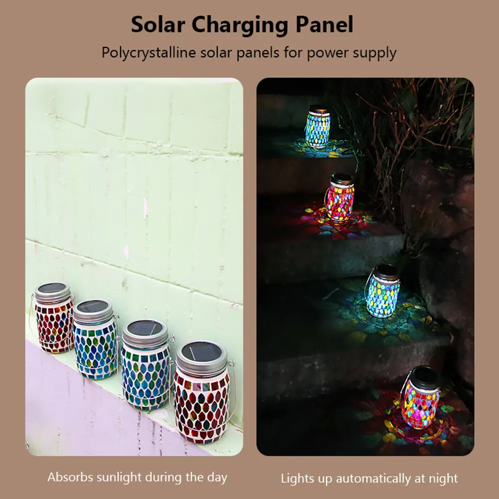 LED Mosaic Solar Lantern Waterproof Solar Glass Bottle Jar Table Lamp Glass Table Lamp for Garden Patio Party Yard Balcony Decor