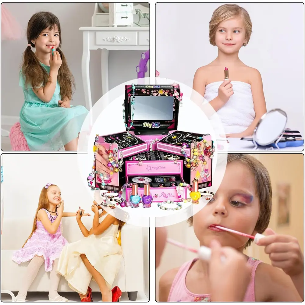 Charm Bracelet Making Kit with Jewelry Box & Nail Polish Jewelry Making Kit Christmas Birthday Gifts for Girls Age 6-12