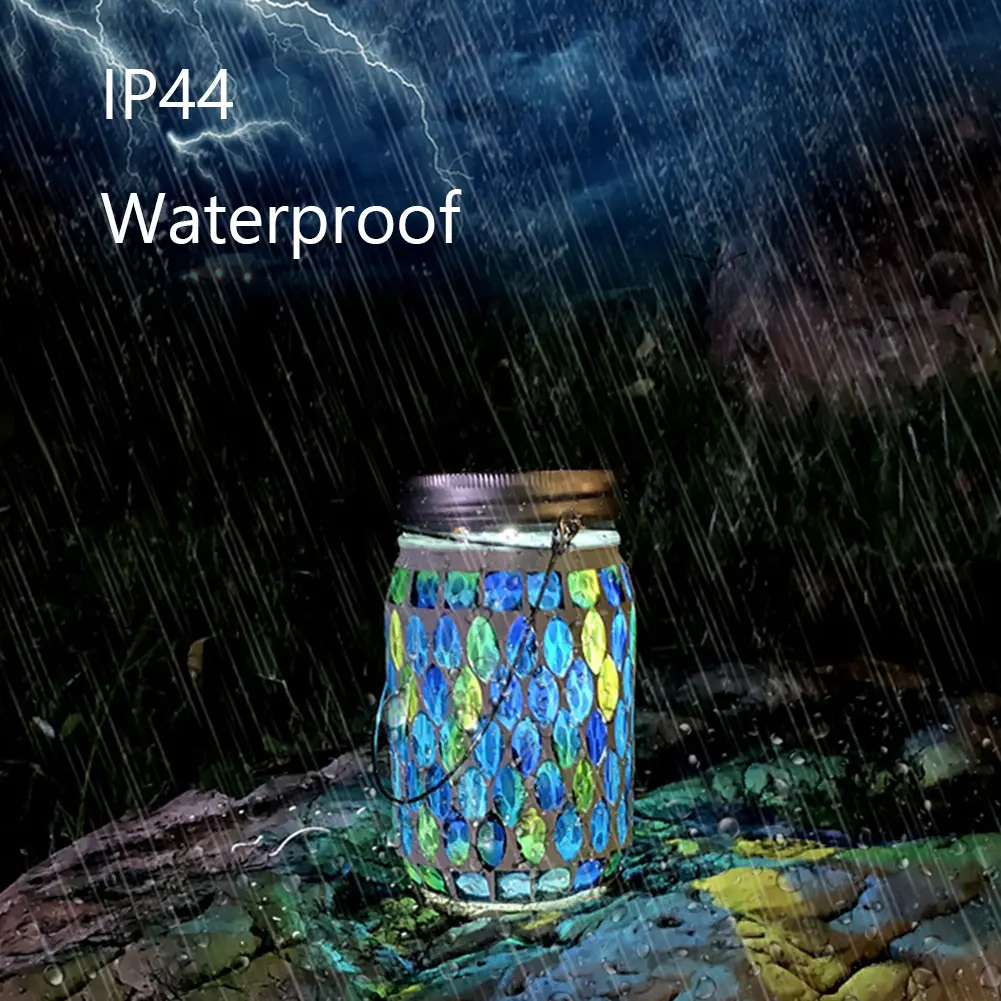 LED Mosaic Solar Lantern Waterproof Solar Glass Bottle Jar Table Lamp Glass Table Lamp for Garden Patio Party Yard Balcony Decor