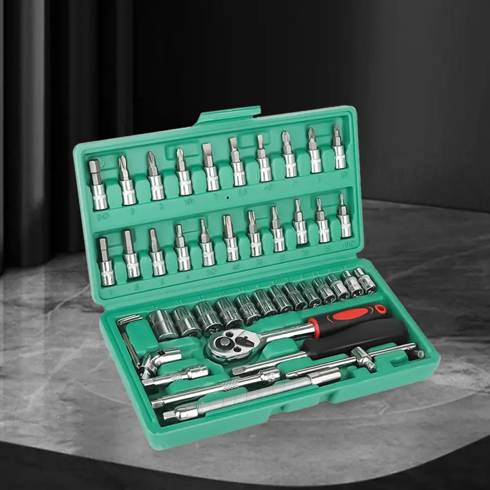 46Pcs Repair Wrench Socket Spanner Screwdriver Ratchet Torque Wrench Combo Auto Repairing Set Mechanic Tool Car Repair Tool Kit