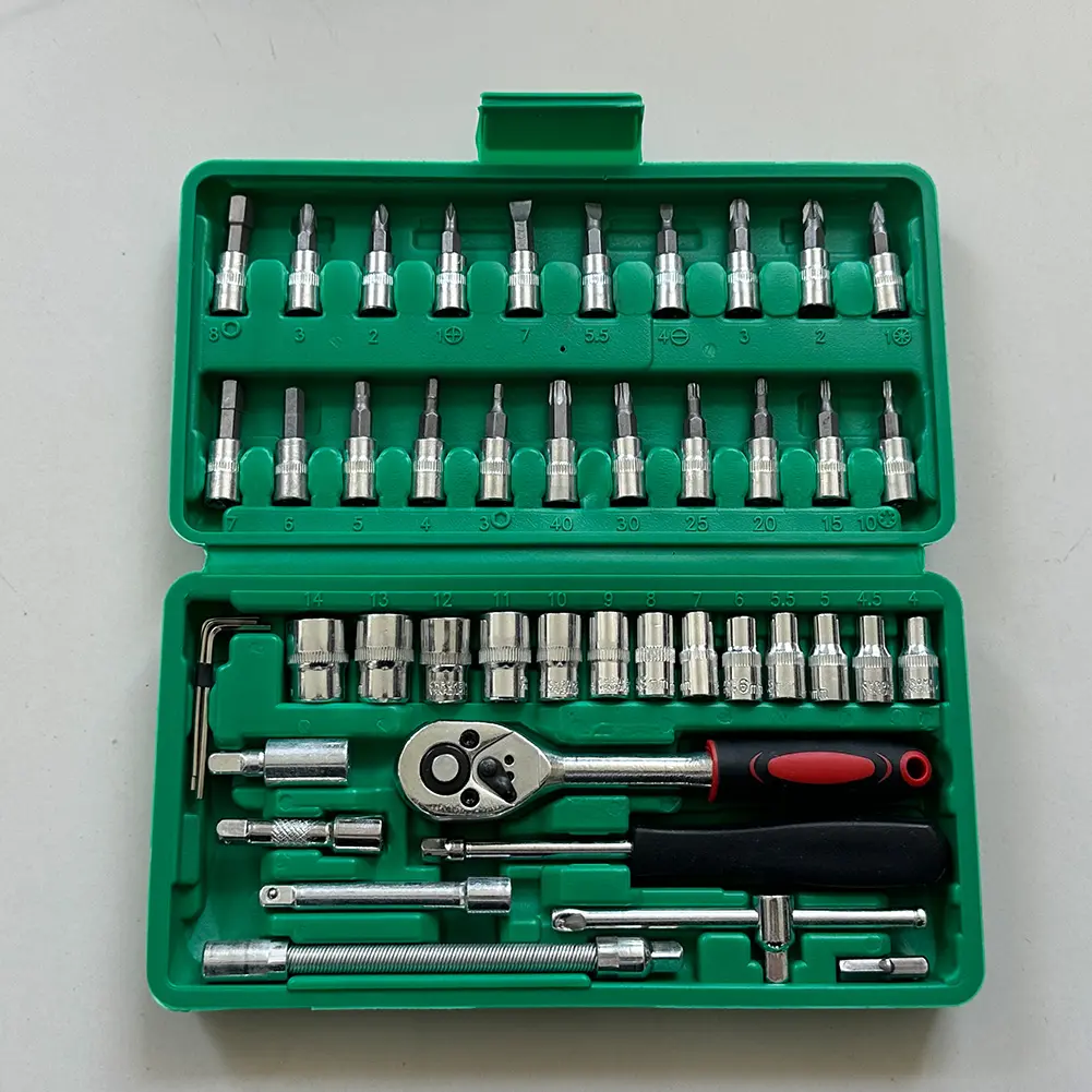 46Pcs Repair Wrench Socket Spanner Screwdriver Ratchet Torque Wrench Combo Auto Repairing Set Mechanic Tool Car Repair Tool Kit