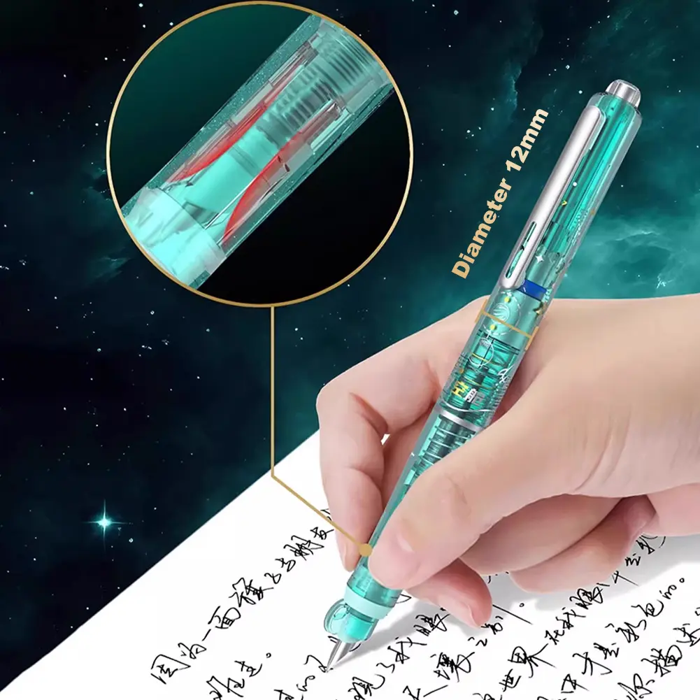 Retractable Fountain Pen Smooth Writing Transparent Barrel Fountain Pen No Leaking Transparent Fountain Pen Set for Office Use