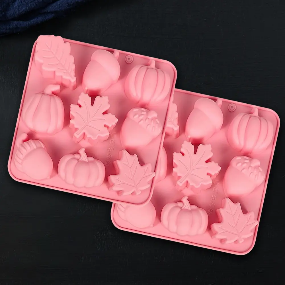 2 Pack Autumn Silicone Molds 9 Cavity Candy Soap Baking Mold DIY Sugar Chocolate Candle Molds for Autumn Cake Decoration Fondant